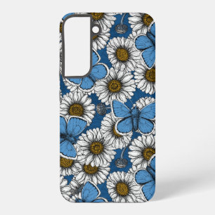 デイジー、白い野生の花と青い蝶 SAMSUNG GALAXY S22+ケース