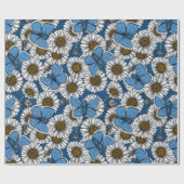 デイジー、白い野生の花と青い蝶w ラッピングペーパー (フラット)