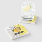 デイジー、白および黄色 ストーンコースター (横)