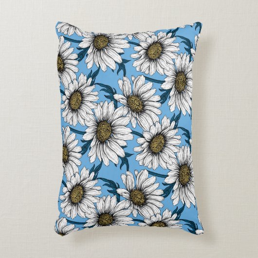 デイジー、青い花の野生の花 アクセントクッション (正面(垂直))