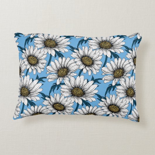 デイジー、青い花の野生の花 アクセントクッション (裏面)