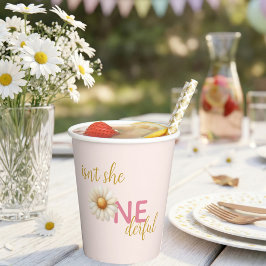 デイジー 1歳 誕生日 おめでとう ワンダフル ピンク ボホー 紙コップ