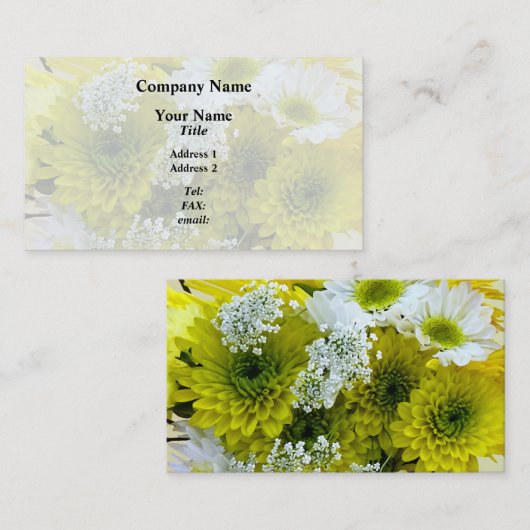 デイジー、MumsとQueen Anne's Lace Bouquet 名刺 (正面/裏面)