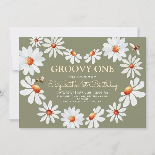 デイジーGroovy One 1歳の誕生日 招待状 (正面)