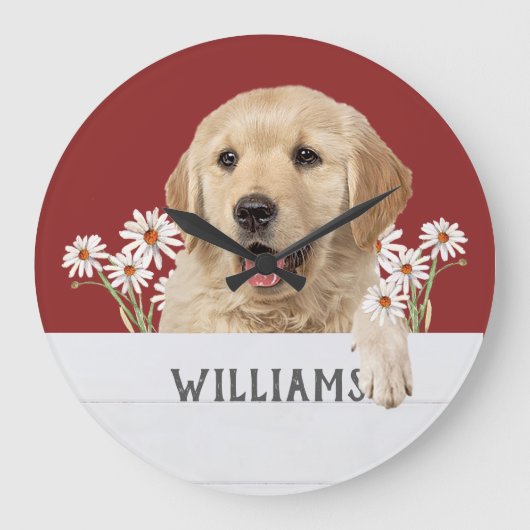 デイズ付きゴールデンレトリバー ラージ壁時計 (正面)