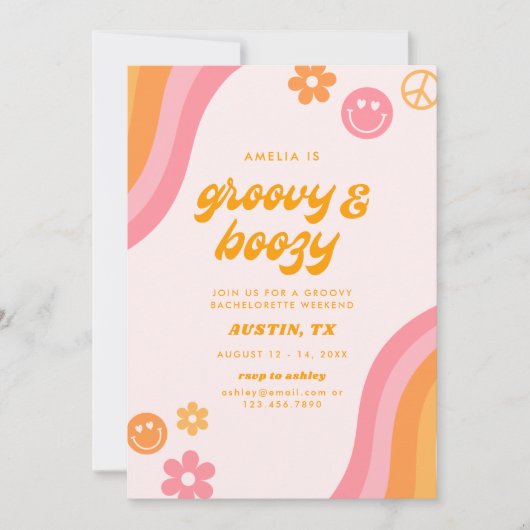 デイズ&婚約したピンク&オレンジバチェロレッテ4日 招待状 (正面)