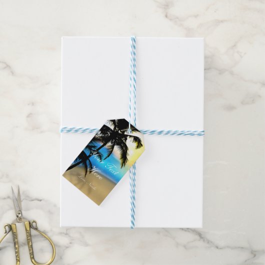 デイタイムビーチ&パームツリーズトロピカルギフトラベル ギフトタグ (より糸付き)