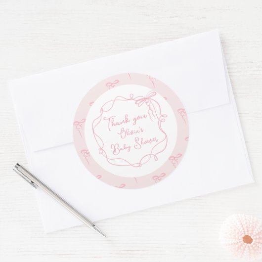 デイティボーピンクの手を引いた波状のフレームを感謝していお客様 ラウンドシール (封筒)