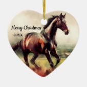 デイテッドランニングクリスマスの茶色の馬 セラミックオーナメント (正面)