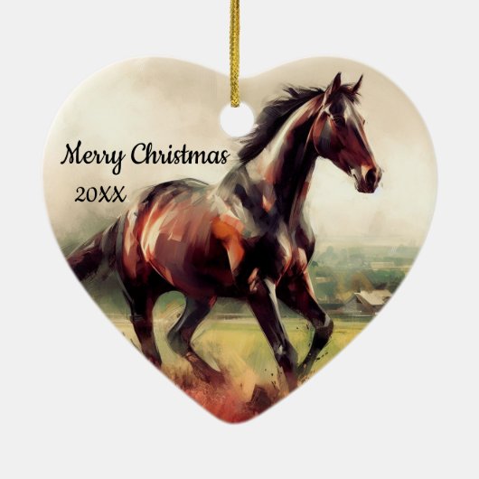 デイテッドランニングクリスマスの茶色の馬 セラミックオーナメント (裏面)