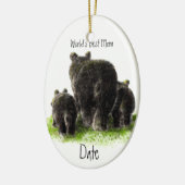 デイテッド、世界の最高の母が可愛い黒熊 セラミックオーナメント (左)