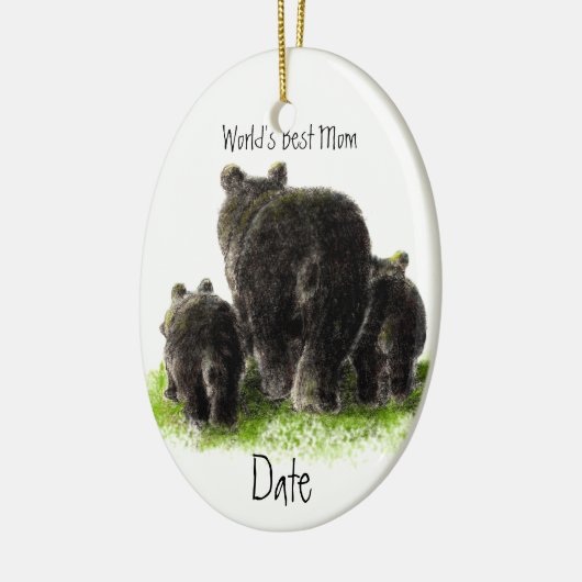 デイテッド、世界の最高の母が可愛い黒熊 セラミックオーナメント (左)