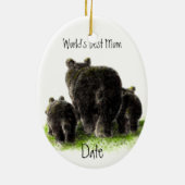 デイテッド、世界の最高の母が可愛い黒熊 セラミックオーナメント (裏面)
