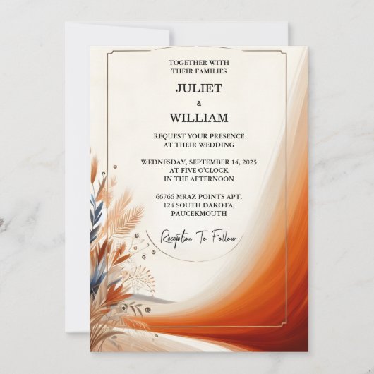 デイデザー素朴トボホ秋グラデーションブラウン結婚ズ 招待状 (正面)