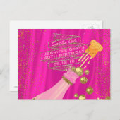 デイトウーマンズエレガントシャンパン誕生日を保存 案内ポストカード (正面/裏面)