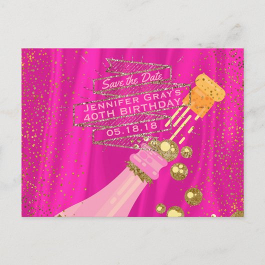 デイトウーマンズエレガントシャンパン誕生日を保存 案内ポストカード (正面)