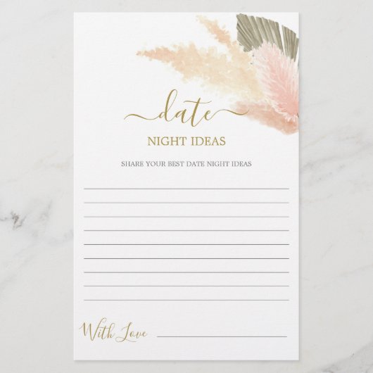 デイトナイトアイディアパンパスグラスブライダルシャワーカード (正面)