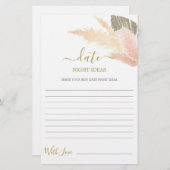 デイトナイトアイディアパンパスグラスブライダルシャワーカード (正面/裏面)