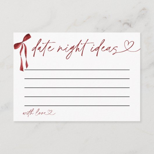 デイトナイトアイディアブライダルシャワーゲームブルゴーニュボウ エンクロージャーカード (正面)