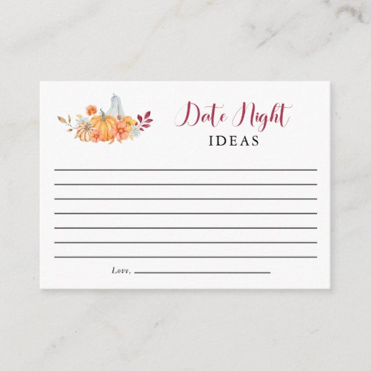 デイトナイトアイディアブライダルシャワー秋パンプキンオータム アドバイスカード (正面)