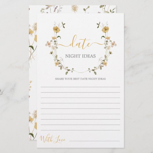 デイトナイトアイディアワイルドフラワーブライダルシャワーカード (正面/裏面)