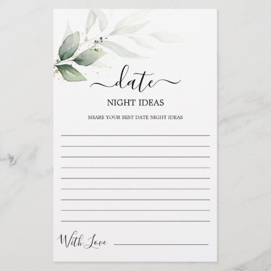 デイトナイトアイディア緑のブライダルシャワーカード (正面)