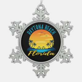 デイトナビーチフロリダパームツリーズビーチ スノーフレークピューターオーナメント