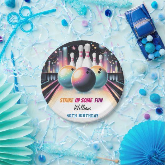 デイネオンボーイキッズチームイベントボーリング21st誕生日 ペーパープレート (パーティー)
