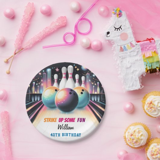 デイネオンボーイキッズチームイベントボーリング21st誕生日 ペーパープレート (パーティー)