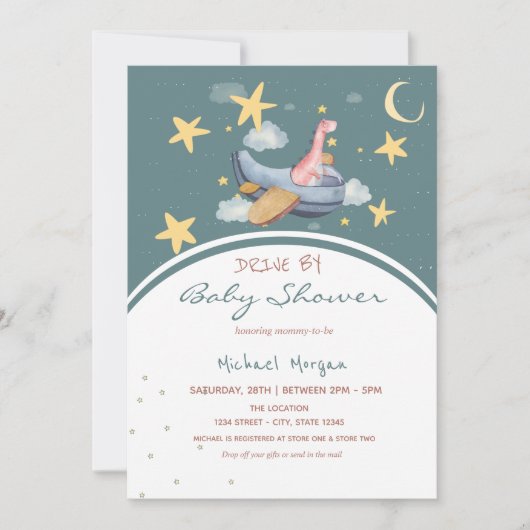 デイノ航空宇宙スターズベイビーシャワー駆動 招待状 (正面)