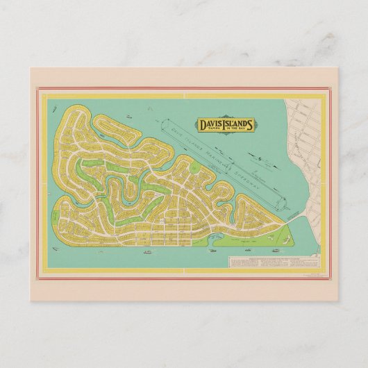 デイビス島タンパフロリダ州地図ポストカード ポストカード (正面)