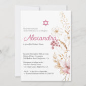 デイビッドのワイルドフラワースターを命名するユダヤ人の少女ベビー 招待状 (正面)