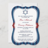 デイビッドの赤・白・青ユダヤ星バー（ユダヤ教の）バル・ミツバー 招待状 (正面)