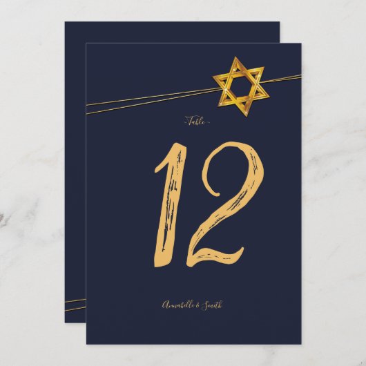 デイビッドのNavyとGolden Starテーブル番号 招待状 (正面/裏面)