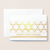 デイビッドハッピーハヌッカテクレットブルーモダンのスター 箔カード (封筒付き正面)