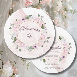 デイビッド・スクエアのピンクのバラの星を命名するユダヤ人の少女 招待状