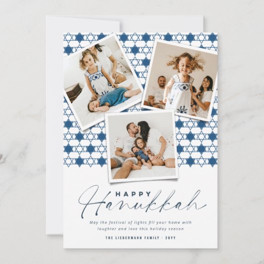 デイビッド・ハヌカーの幾何学的なネイビー・ブルーの星の写真 シーズンカード (正面)