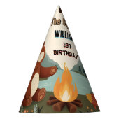 デイブラウンおもしろい魚の男の子かわいいベビークマの最初の誕生日 パーティーハット (正面)