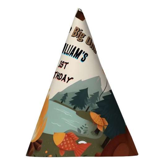 デイブラウンおもしろい魚の男の子かわいいベビークマの最初の誕生日 パーティーハット (右)