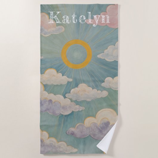 デイブレイクの抱擁パーソナライズされた ビーチタオル (正面)