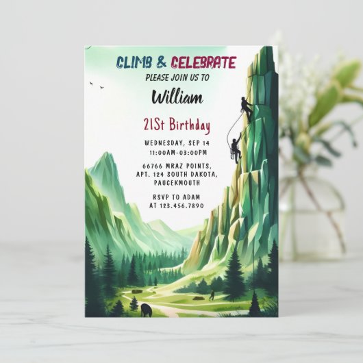 デイボーイツリーおもしろいクリフロック登山21st誕生日 招待状 (スタンド正面)