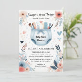 デイポストパパピンクブルーおむつ拭き赤ちゃんシャワー 招待状 (スタンド正面)