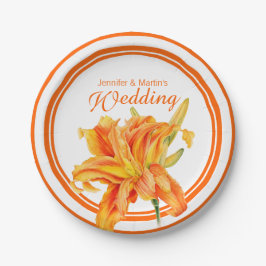 デイリリーのオレンジ色の水彩アートカスタム紙プレート ペーパープレート