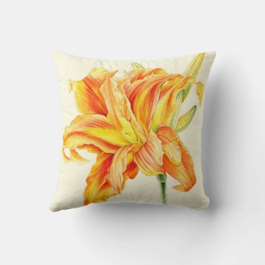 デイリリーオレンジイエロー装飾用クッション クッション (裏面)