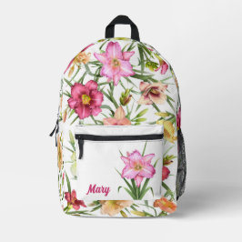 デイリリーフローラボタニカルアートパーソナライズされた プリントバックパック