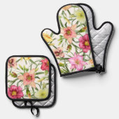 デイリリーフローラ植物芸術デザイン 鍋つかみ&鍋敷きセット (正面/裏面)