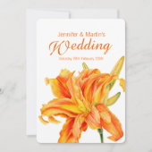 デイリリー ヘメロカリス 花 オレンジ アート ウェディング 招待状 (正面)