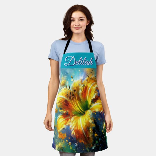 デイリーフローラ印象派絵画の黄色 エプロン (着用した状態)
