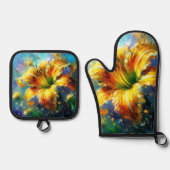 デイリーフローラ印象派絵画の黄色 鍋つかみ&鍋敷きセット (正面)
