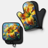 デイリーフローラ印象派絵画の黄色 鍋つかみ&鍋敷きセット (正面/裏面)